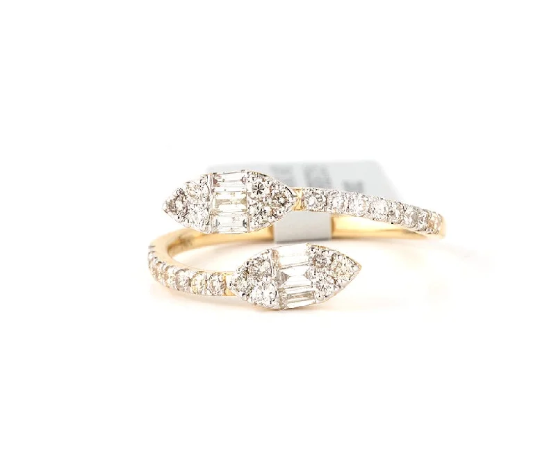 Ladies Rings for Work Shine-New 0.74ctw Round and Baguette Diamond Serpent Bypass Ring in 14K