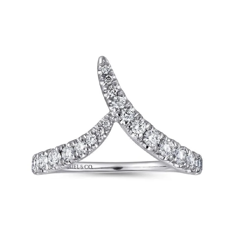 Ladies Rings with Crystal Shine-Gabriel & Co. - LR51302W45JJ - 14K White Gold V Shaped Bypass Diamond Ring