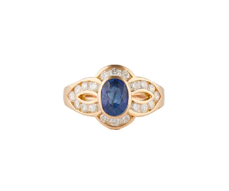 Ladies Rings with Lavender Lepidolite-0.65ct Oval Sapphire and 0.25ctw Diamond Frame Ring in 18K