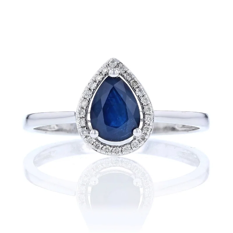 Ladies Rings Retro Shine-Sapphire & Diamond Pear Halo Ring