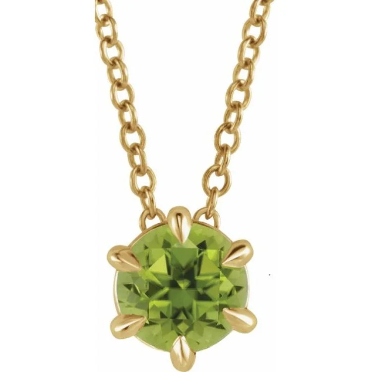 Ladies Necklaces for Summer Shine-14K Yellow 5 mm Natural Peridot Solitaire 16-18" Necklace