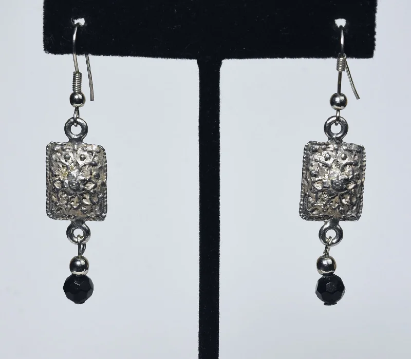 Ladies cherished antique earrings -Pair of Floral Bas Relief Style Dangle Earrings