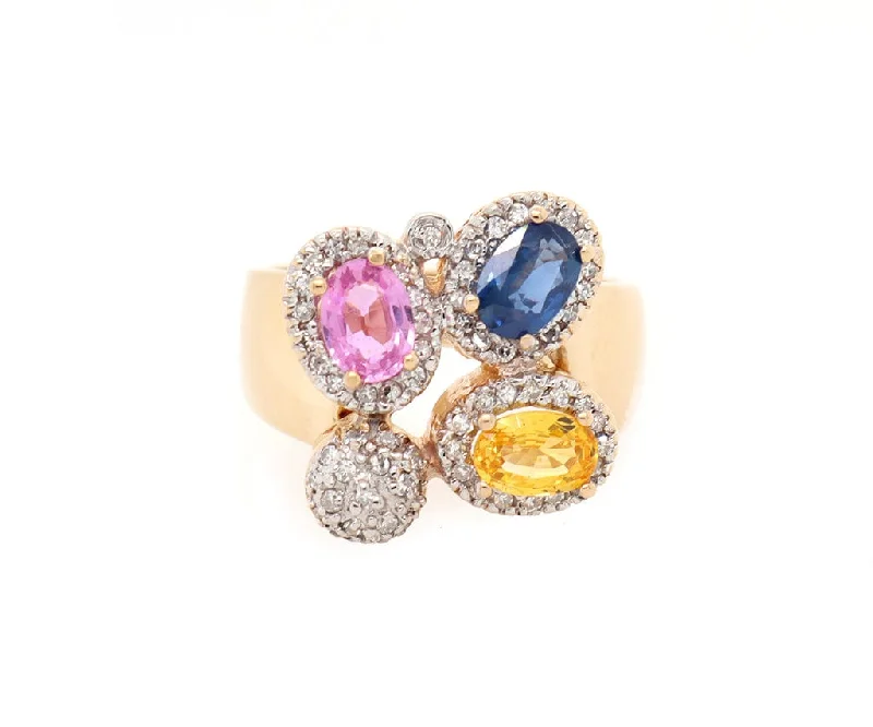 Ladies Rings Soft Spark-0.35ctw Diamond and Multi Color Sapphire Ring in 14K