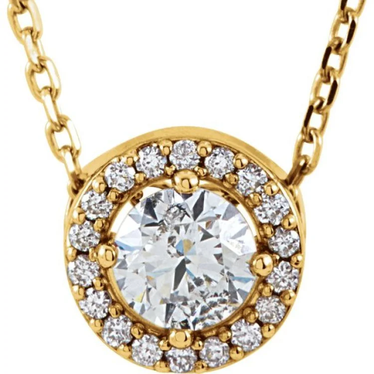 Ladies Necklaces for Mom Spark-14K Yellow 1/4 CTW Natural Diamond Halo-Style 16" Necklace