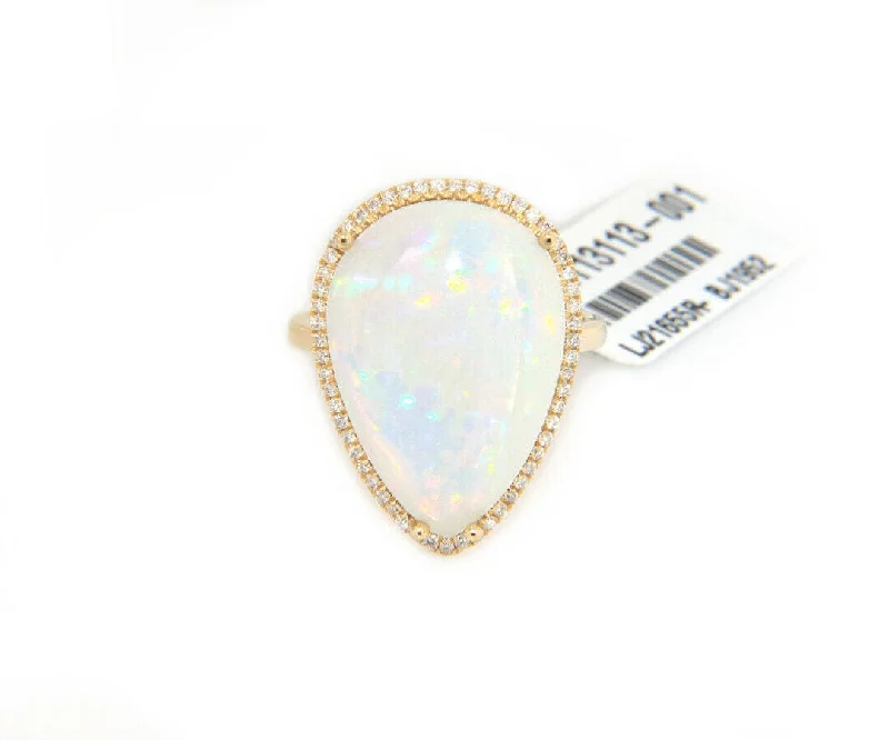 Ladies Rings with Square Shine-New 11.01ct Pear Opal and 0.22ctw Diamond Frame Ring in 14K