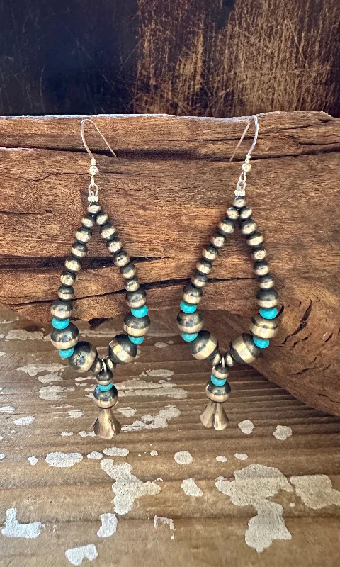 Ladies adventure spirit earrings -BOLD BEADED PROTECTION Sterling Silver and Turquoise Earrings