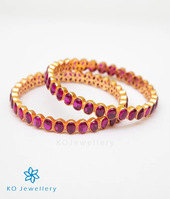 Ladies Bracelets with Clear Zircon-The Dvaita Silver Kempu Bangle(Size 2.2/2.4/2.6/2.8)