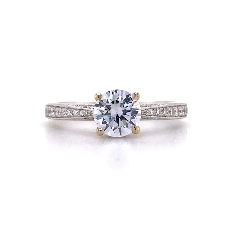 Ladies Wedding Duo Engagement Rings -Round Diamond Side Stone Engagement Ring in White Gold by Simon G