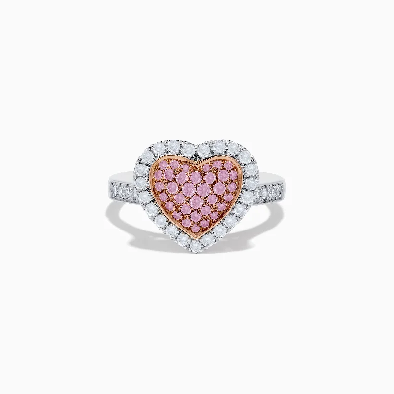 Ladies Rings for Grandma Spark-Novelty 14K Two Tone Gold Pink and White Diamond Heart Ring