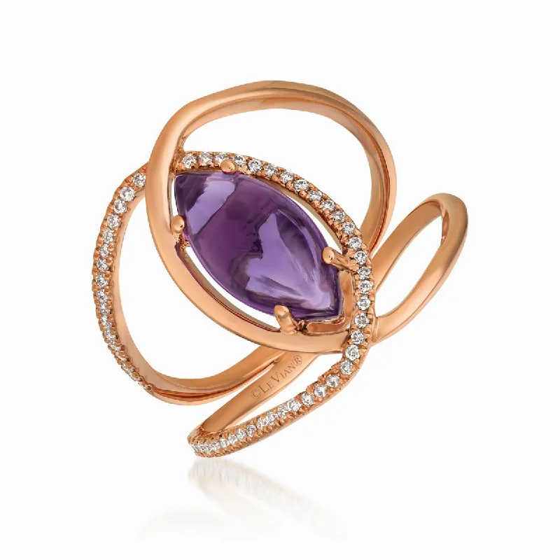 Ladies Rings with Silver Glow-Le Vian 14K Strawberry Gold® Grape Amethyst™ Vanilla Diamonds® Ring GECR 43