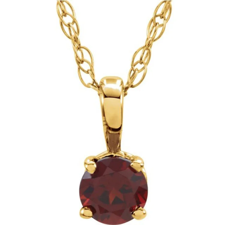 Ladies Necklaces Dark Spark-14K Yellow 3 mm Natural Mozambique Garnet Youth Solitaire 14" Necklace