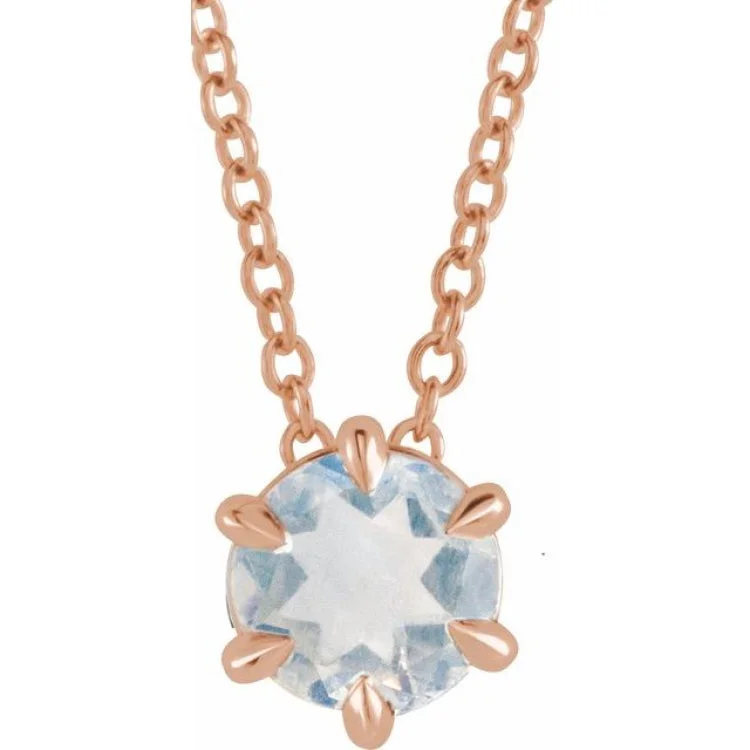 Ladies Necklaces with Golden Amber-14K Rose 4 mm Natural Blue Moonstone Solitaire 16-18" Necklace