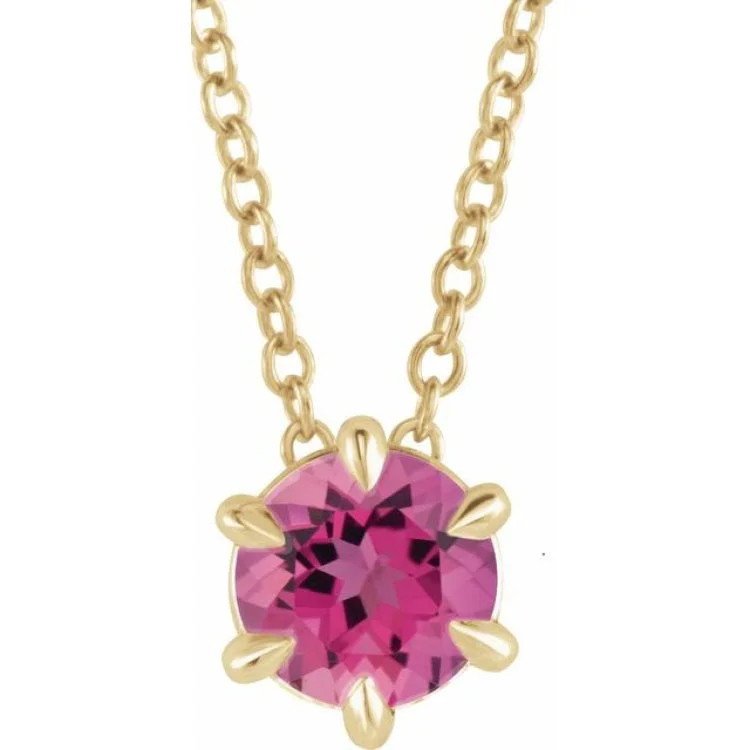 Ladies Necklaces with Aqua Turquoise-14K Yellow 6 mm Natural Pink Tourmaline Solitaire 16-18" Necklace