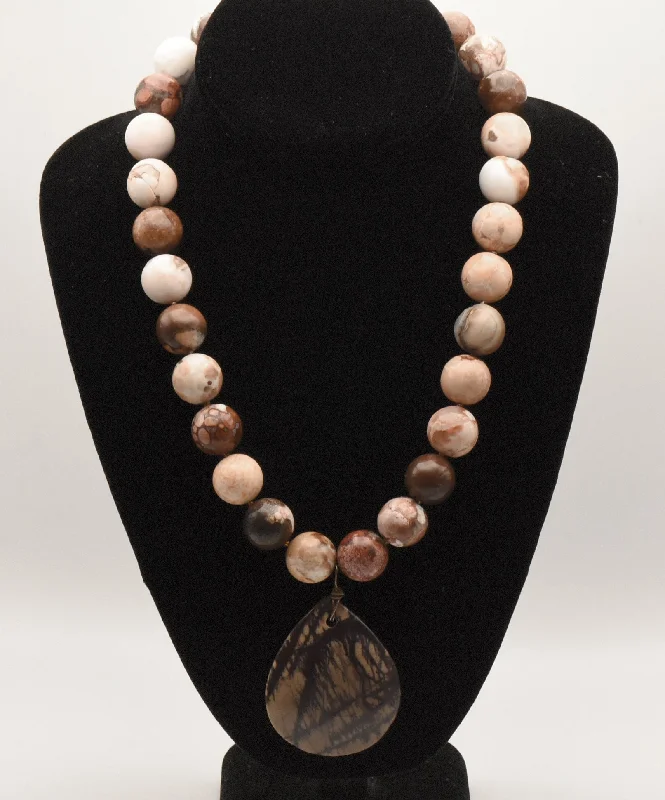 Ladies Necklaces with Grey Pollucite-Heavy Jasper Beaded Necklace with Pendant - 20"