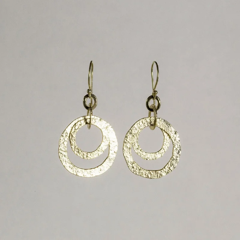 Ladies upscale gem earrings -Double Textured Circles Drop Earrings