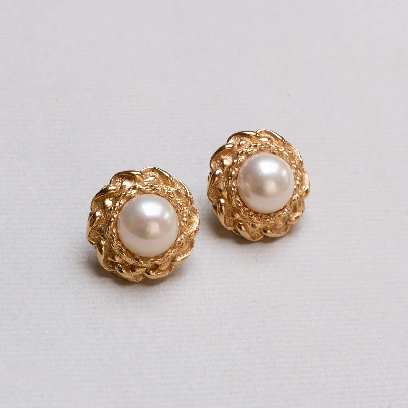 Ladies regal purple earrings -Vintage Christian Dior Stud Earrings with Pearls