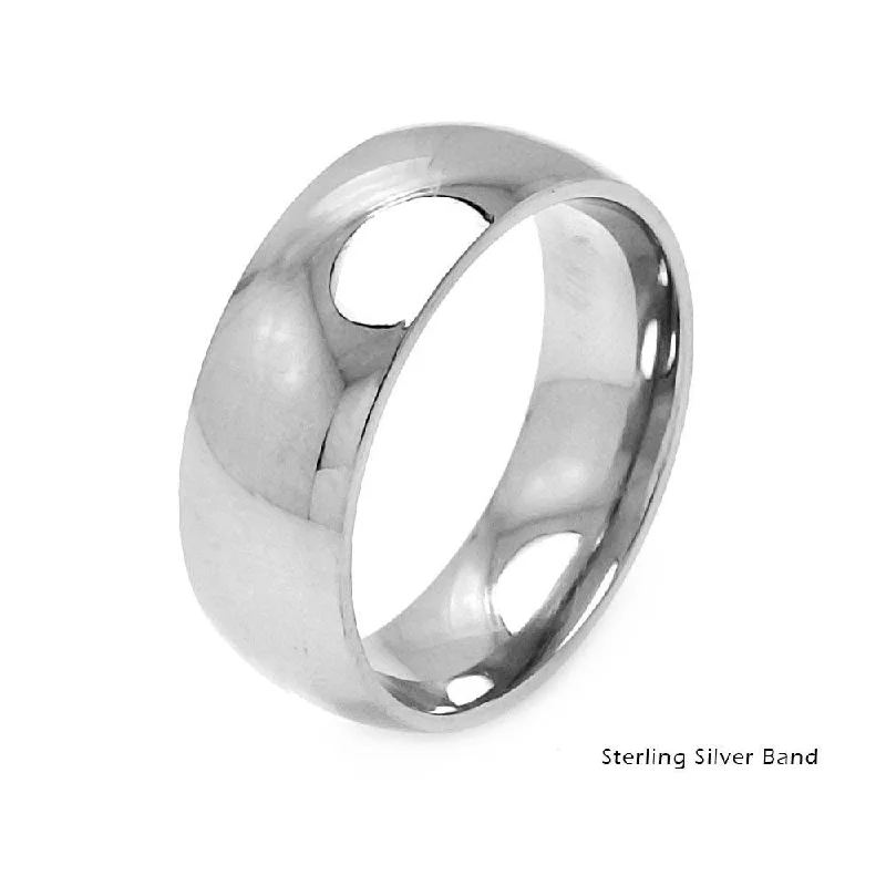 Ladies Channel Glow Engagement Rings -High Polished 925 Sterling Silver Plain Wedding Band Round Ring - RING01-8MM