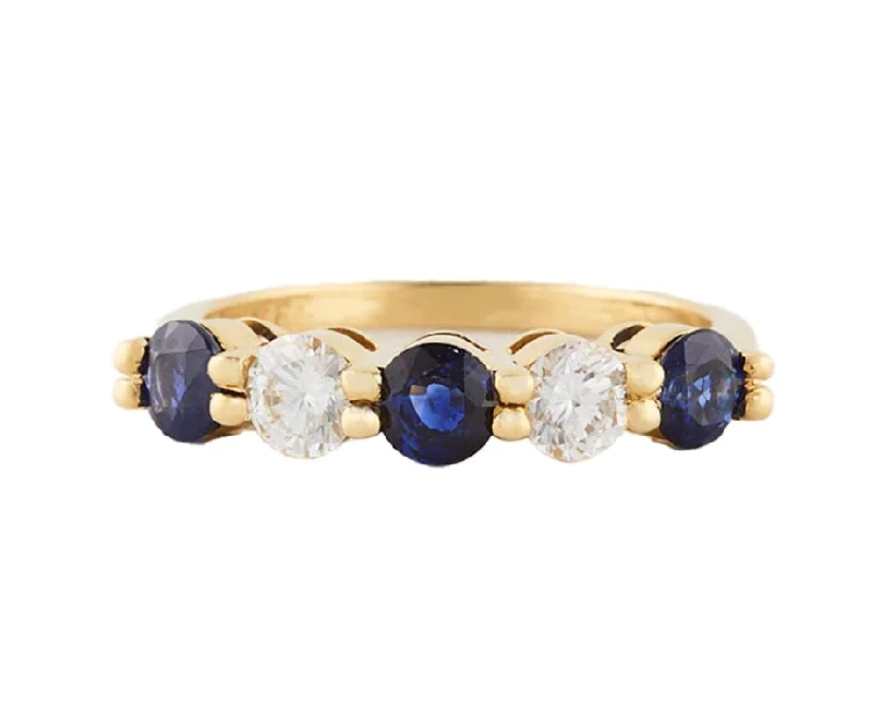 Ladies Rings for Volunteer Shine-Black Starr & Frost 1.00ctw Sapphire and 0.45ctw Diamond Five Stone Band Ring18K