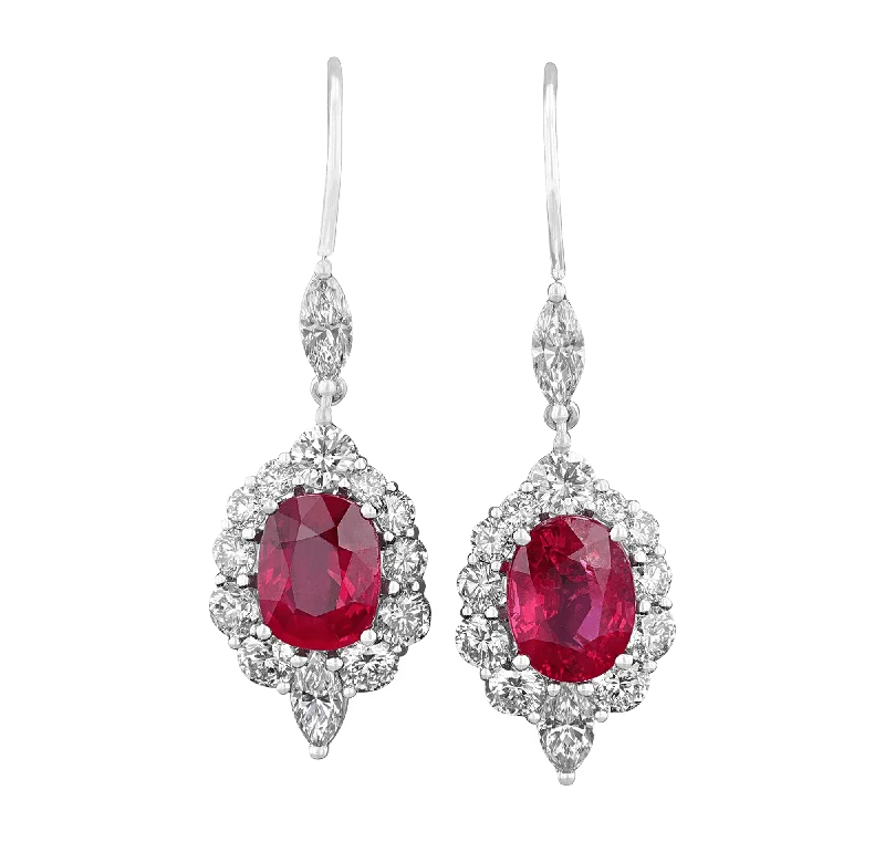 Ladies moonlit shimmer earrings -Mozambique Ruby Dangle Earrings, 4.48 carats