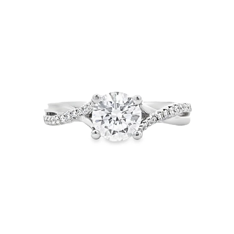 Ladies Leaf Whisper Engagement Rings -Round Diamond Side Stone Engagement Ring in White Gold by Fana