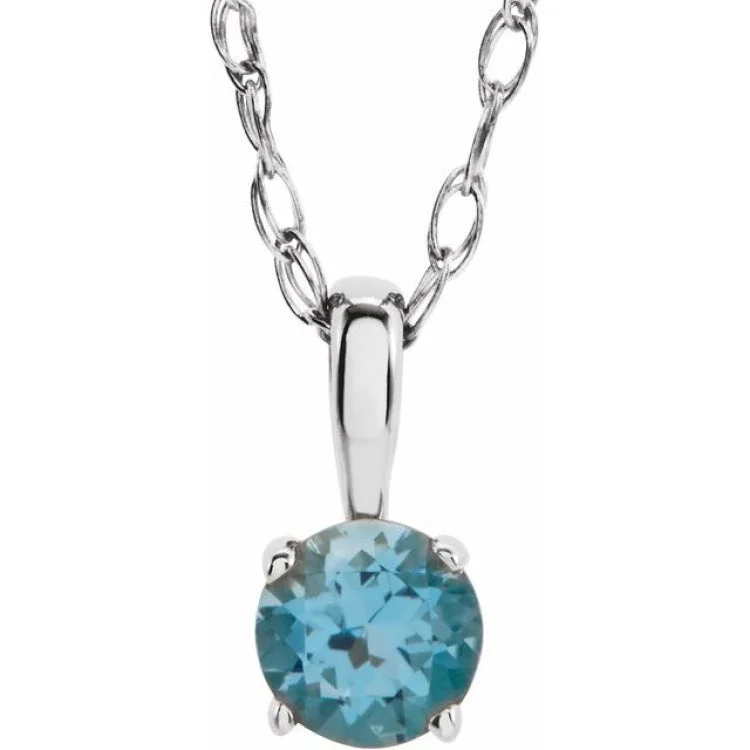 Ladies Necklaces with Coral Kornerupine-Sterling Silver 3 mm Imitation Blue Zircon Youth Solitaire 14" Necklace