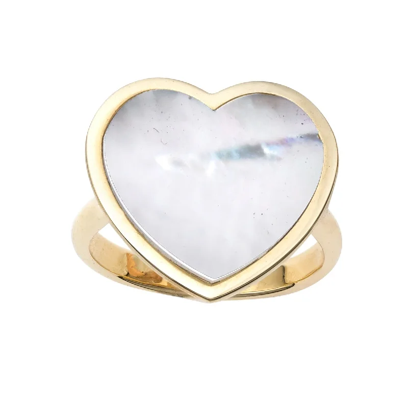 Ladies Rings with Heart Shine-14K Yellow Gold La Perla White Mother of Pearl Heart Ring R7141-07