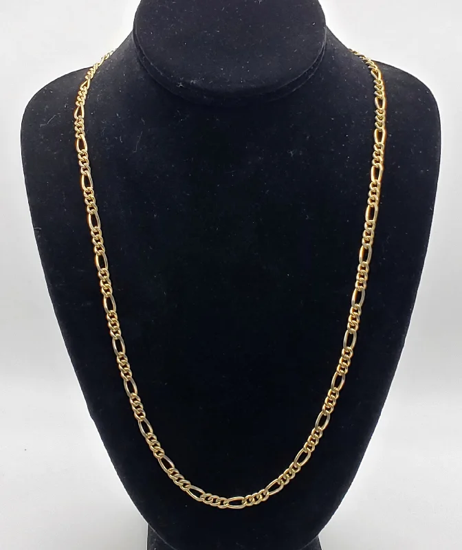 Ladies Necklaces Geometric Shine-Vintage Gold Tone Metal Figaro Link Chain Necklace - 24"