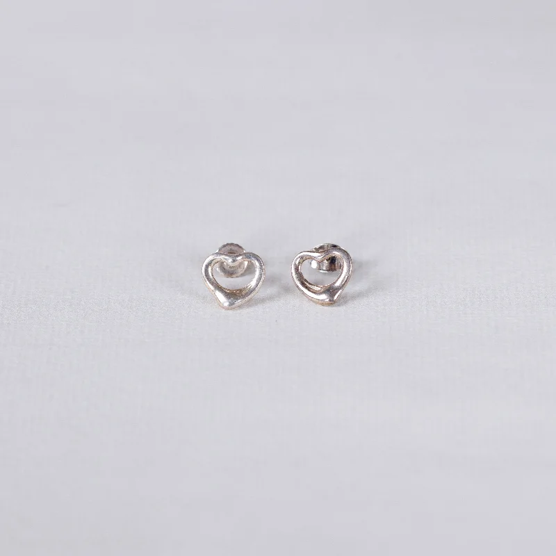 Ladies futuristic gleam earrings -Vintage Sterling Silver Heart Stud Earrings