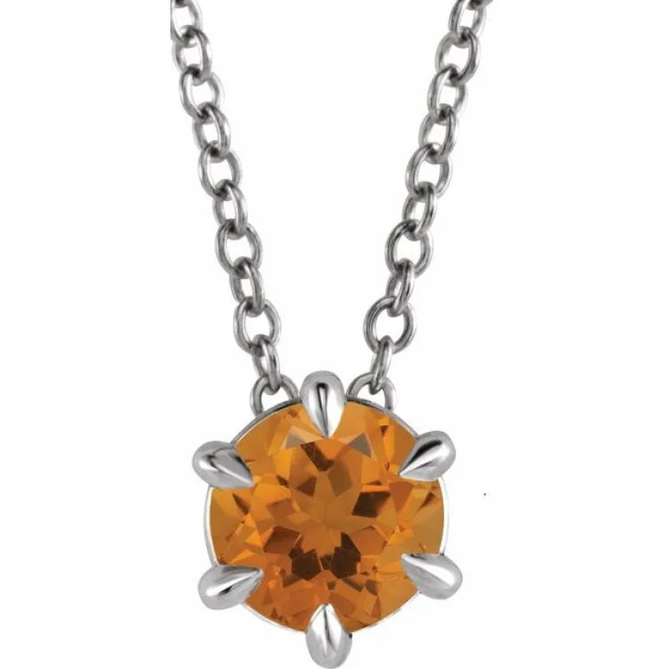 Ladies Necklaces with Pink Petalite-Platinum 6 mm Natural Citrine Solitaire 16-18" Necklace