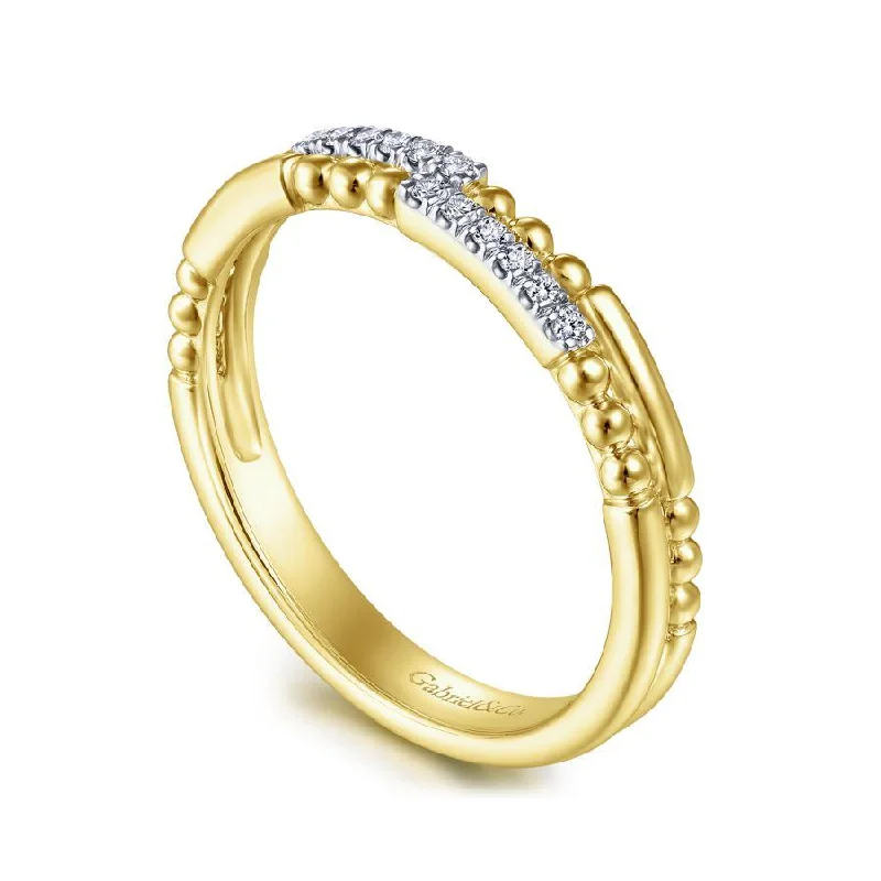 Ladies Rings Trendy Glow-Gabriel & Co. - LR51456Y45JJ - 14K Yellow Gold Two Row Beaded Diamond Stackable Ring