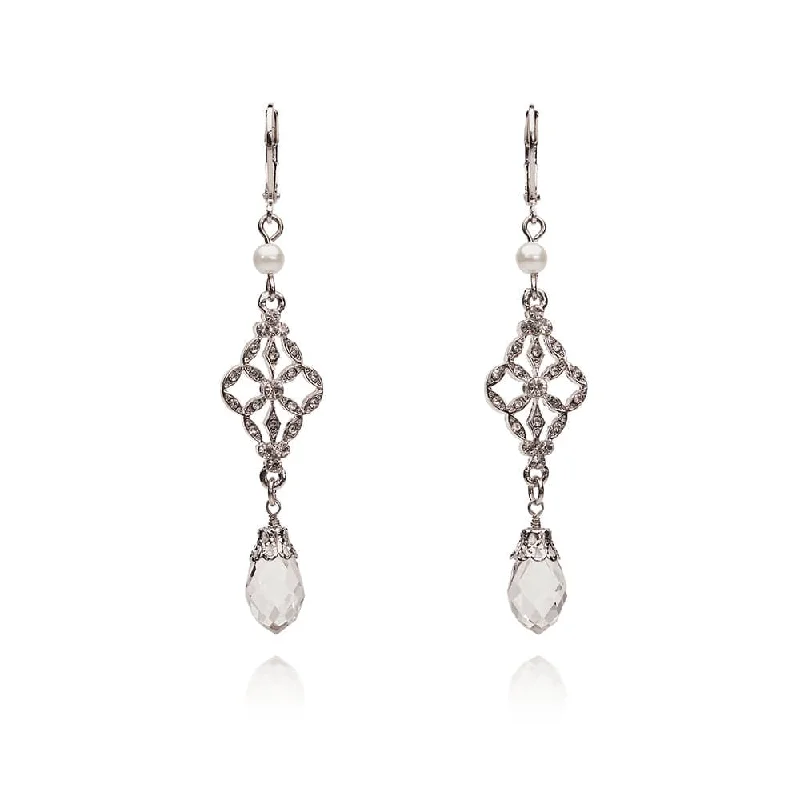 Ladies luminous crystal earrings -Victorian Style Silver and Glass Crystal Long Drop Earrings