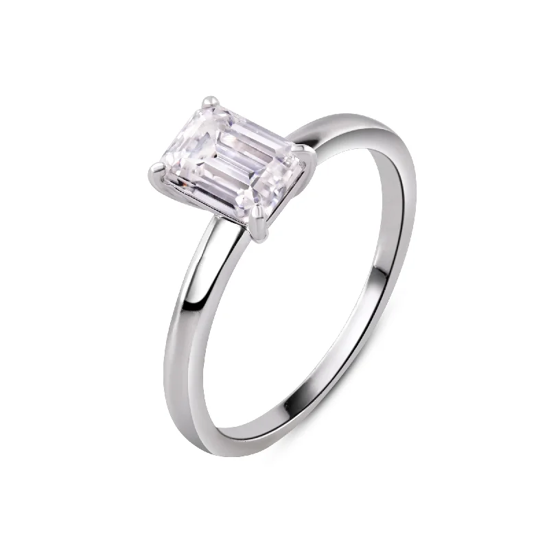 Ladies Value Priced Engagement Rings -Rhodium Plated 925 Sterling Silver Baguette 1 Carat Moissanite Stone Engagement Ring - MBGR00017