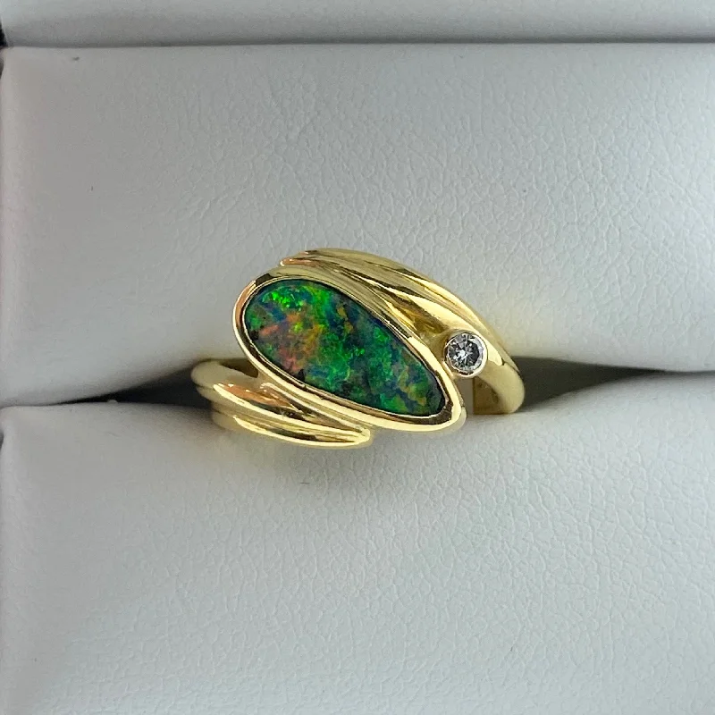 Ladies Rings with Aqua Variscite-Boulder Opal Ring