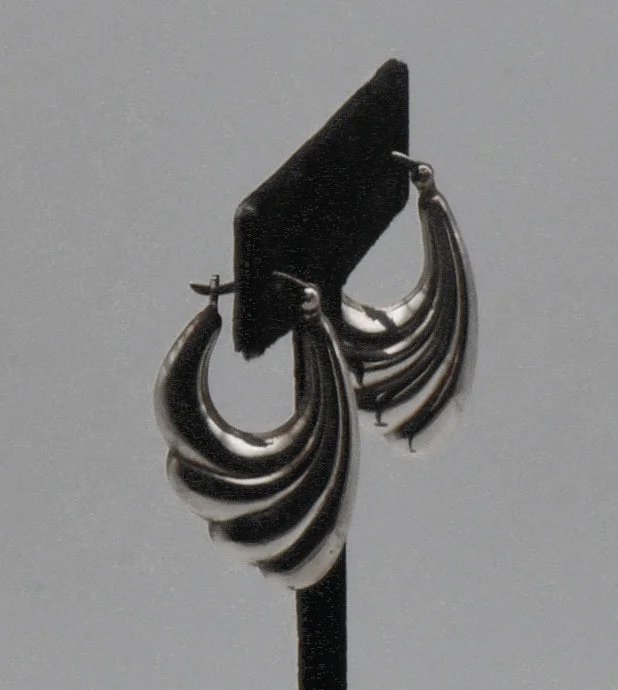 Ladies signature style earrings -Vintage Sterling Silver Swept Wing Door Knocker Earrings