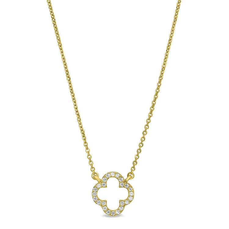 Ladies Necklaces with Green Rosasite-Gold Finish Sterling Silver Micropave Open Clover Necklace with Simulated Diamonds on 16"-18" Adjustable Chain