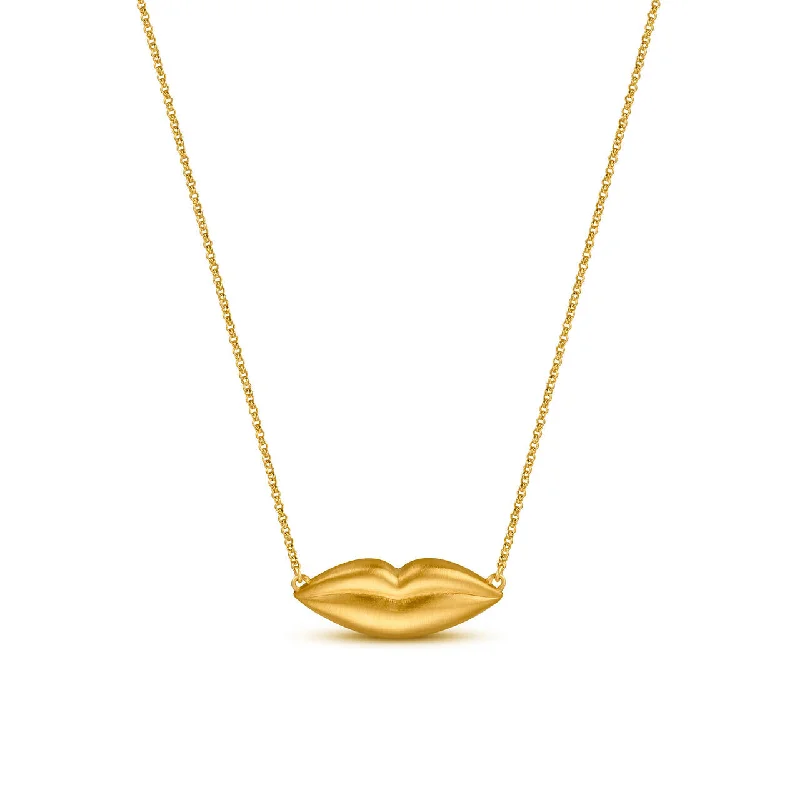 Ladies Necklaces with Milky Moonstone-Dalí Lips Necklace - Gold