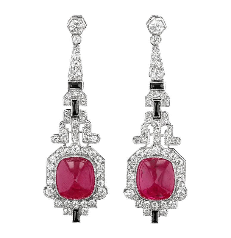 Ladies luminous crystal earrings -Art Deco Mozambique Ruby Earrings, 20.00 carats