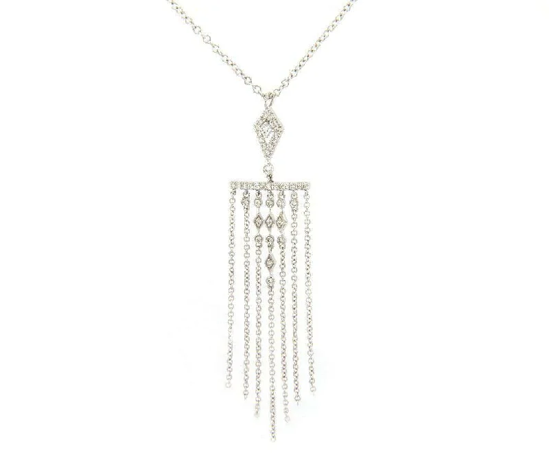 Ladies Rings Open Spark-New From Gabriel & Co: 0.39ctw 7 Row Fringe Dangle Pendant in 14kt White Gold