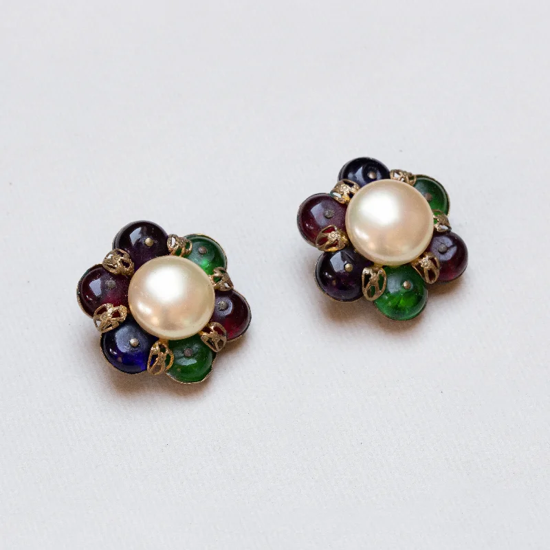 Ladies flowing hippie earrings -Vintage Chanel Clip-on Earrings