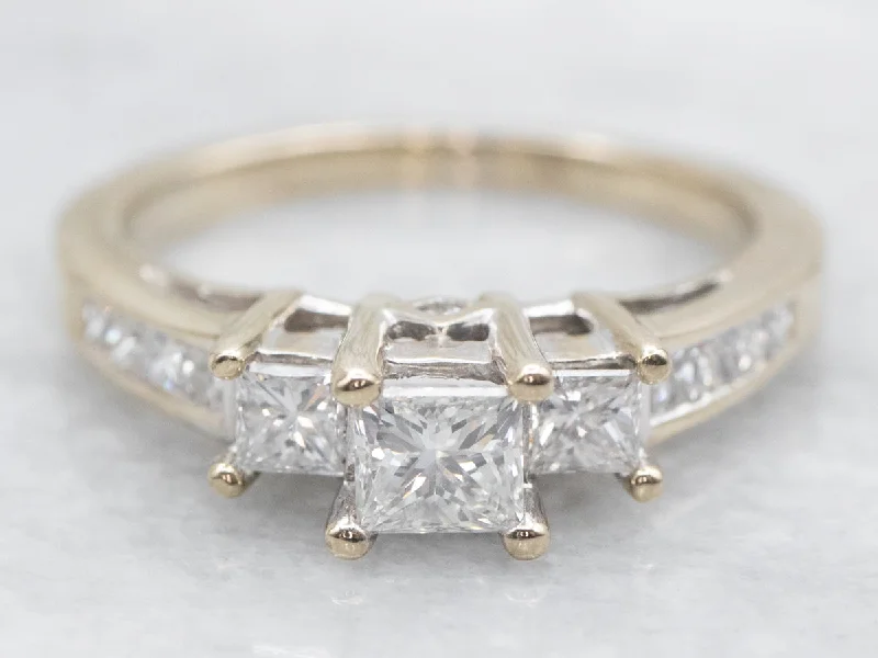 Ladies Couture Designer Engagement Rings -Modern Gold Princess Cut Diamond Engagement Ring