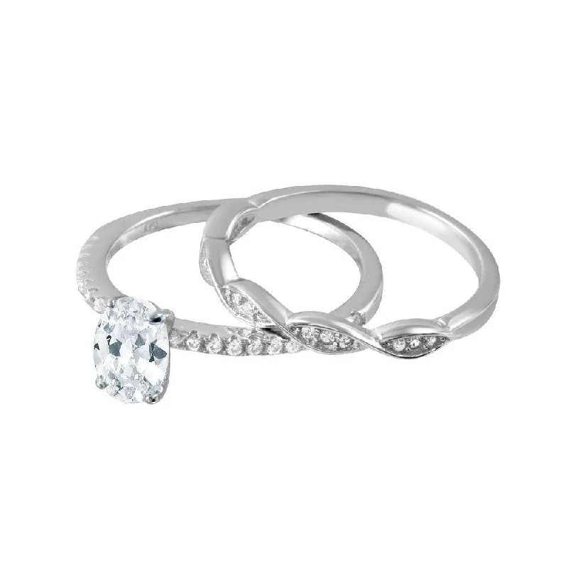 Ladies 925 Sterling Engagement Rings -Silver 925 Rhodium Plated Clear CZ Twist Bridal Wedding Ring Set - BGR01008