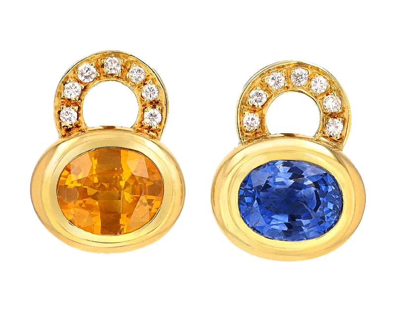 Ladies cosmic dust earrings -Blue and Yellow Sapphire Earrings, 8.00 Carats