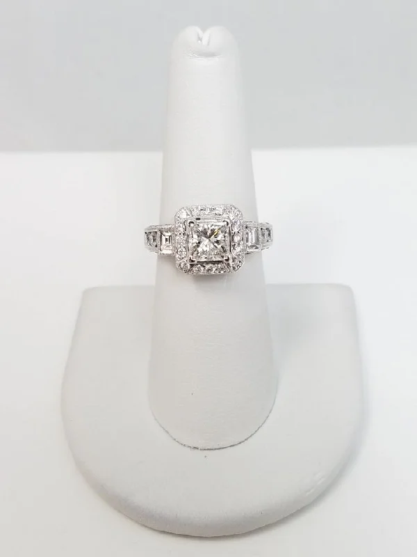 Ladies Rose Romance Engagement Rings -Stunning 18k White Gold Natural Diamond Engagement Ring