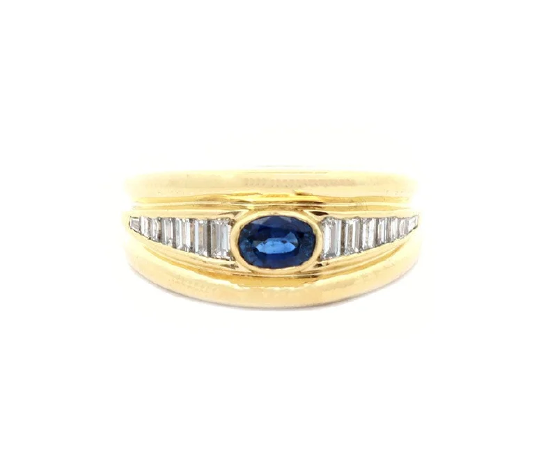 Ladies Rings for Evening Spark-0.50ct Oval Sapphire and 0.45ctw Baguette Diamond Ring in 18K