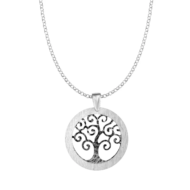 Ladies Necklaces with Wave Shine-Silver Matte Border Tree of Life Necklace