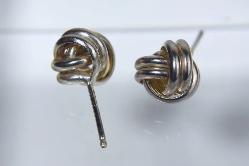 Ladies enduring classic earrings -Vintage Sterling Silver Knot Stud Earrings