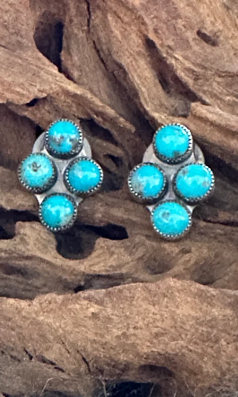 Ladies phoenix flight earrings -NATIVE AMERICAN Kingman Turquoise and Silver Cluster Earrings