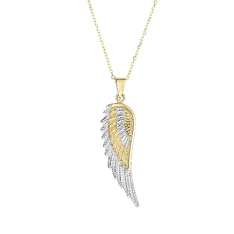 Ladies Necklaces with Coral Spark-14K Two-tone Gold Angel Wing Necklace