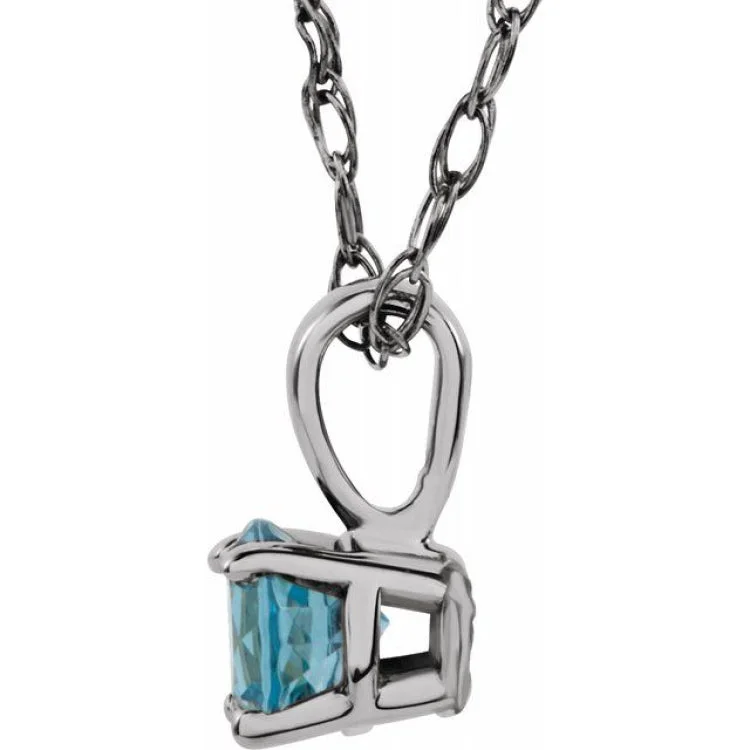 Ladies Necklaces for Dance Spark-14K White 3 mm Natural Swiss Blue Topaz Youth Solitaire 14" Necklace