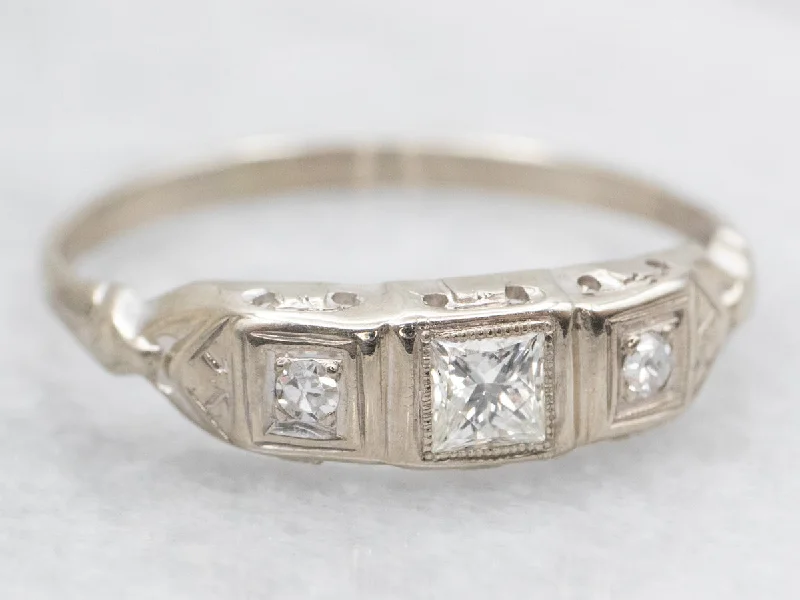 Ladies Oval Elegance Engagement Rings -Early Retro Era Princess Cut Diamond Engagement Ring